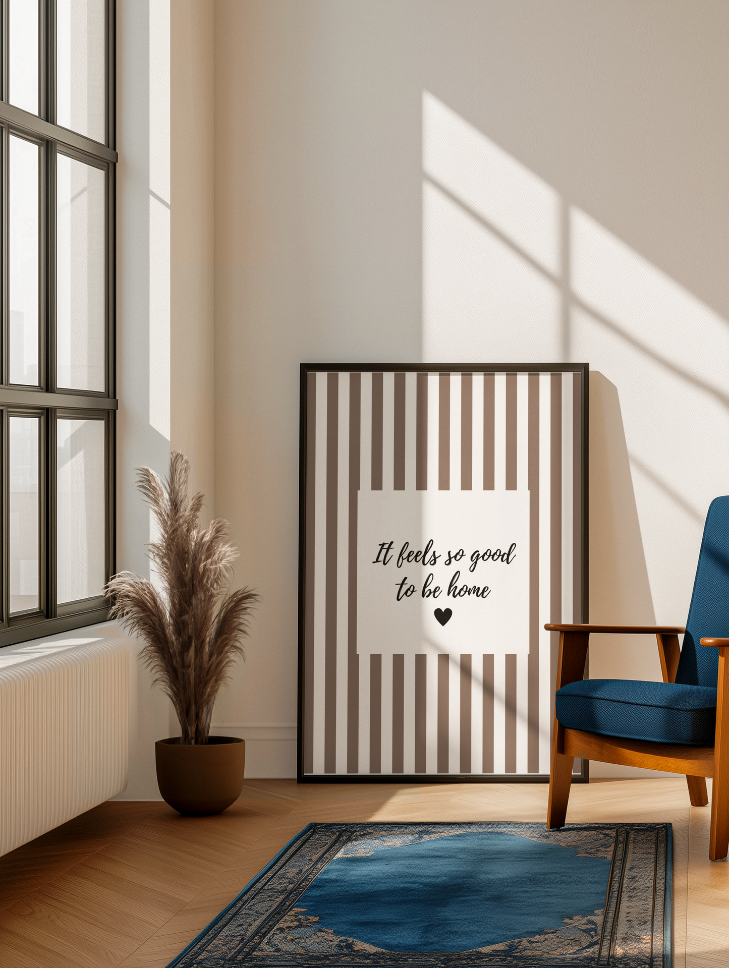 Beige Striped Wall Art Poster It Feels So Good To Be Home Quote