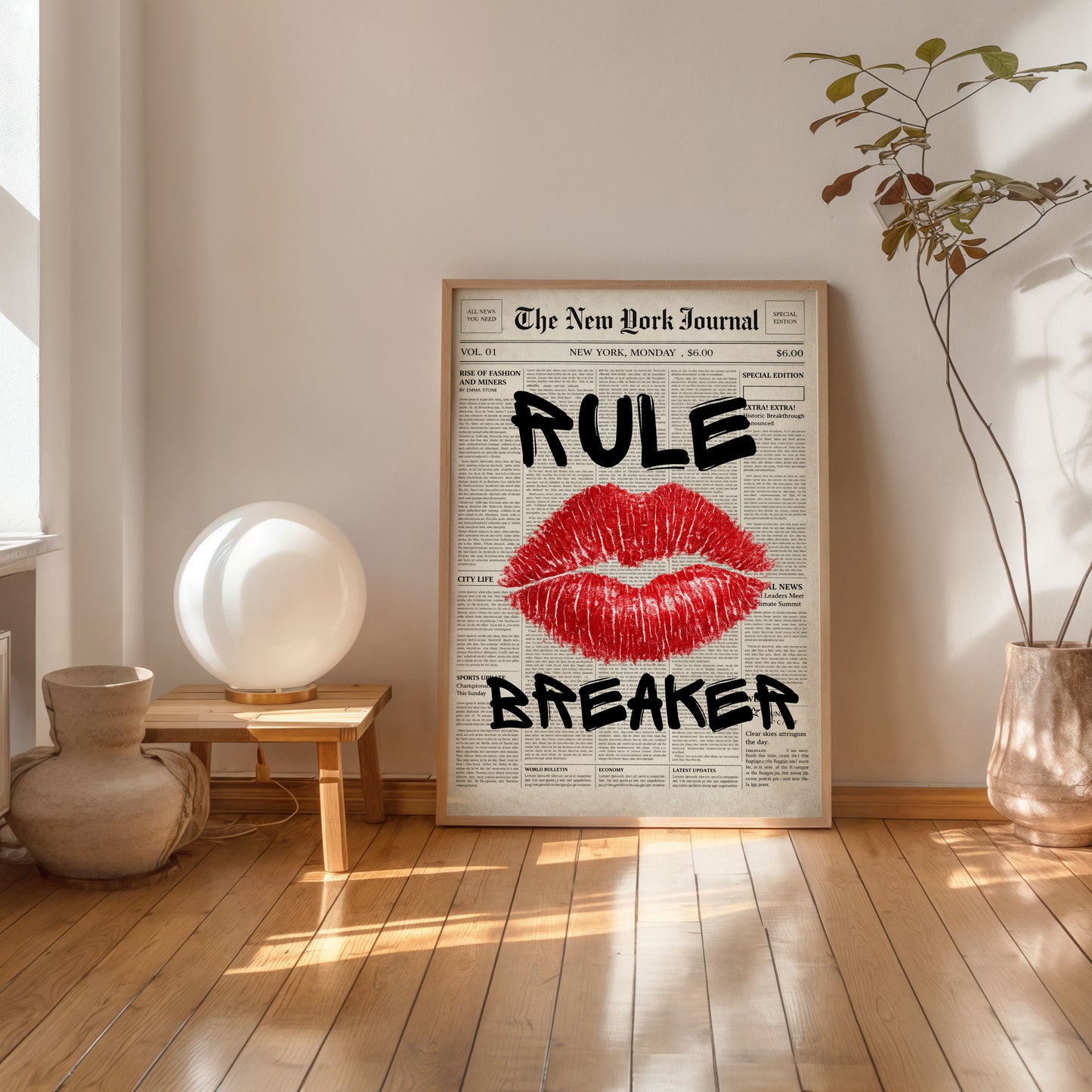 aesthetic wall decor with red lips print contemporary poster