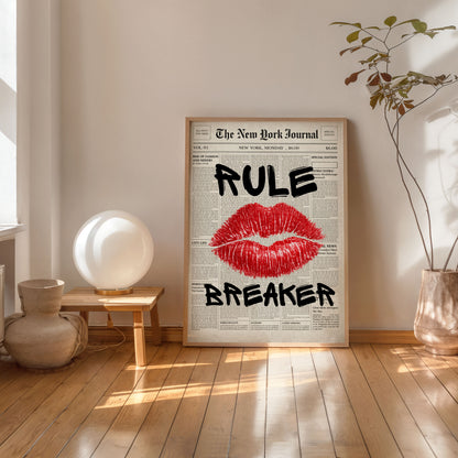 aesthetic wall decor with red lips print contemporary poster