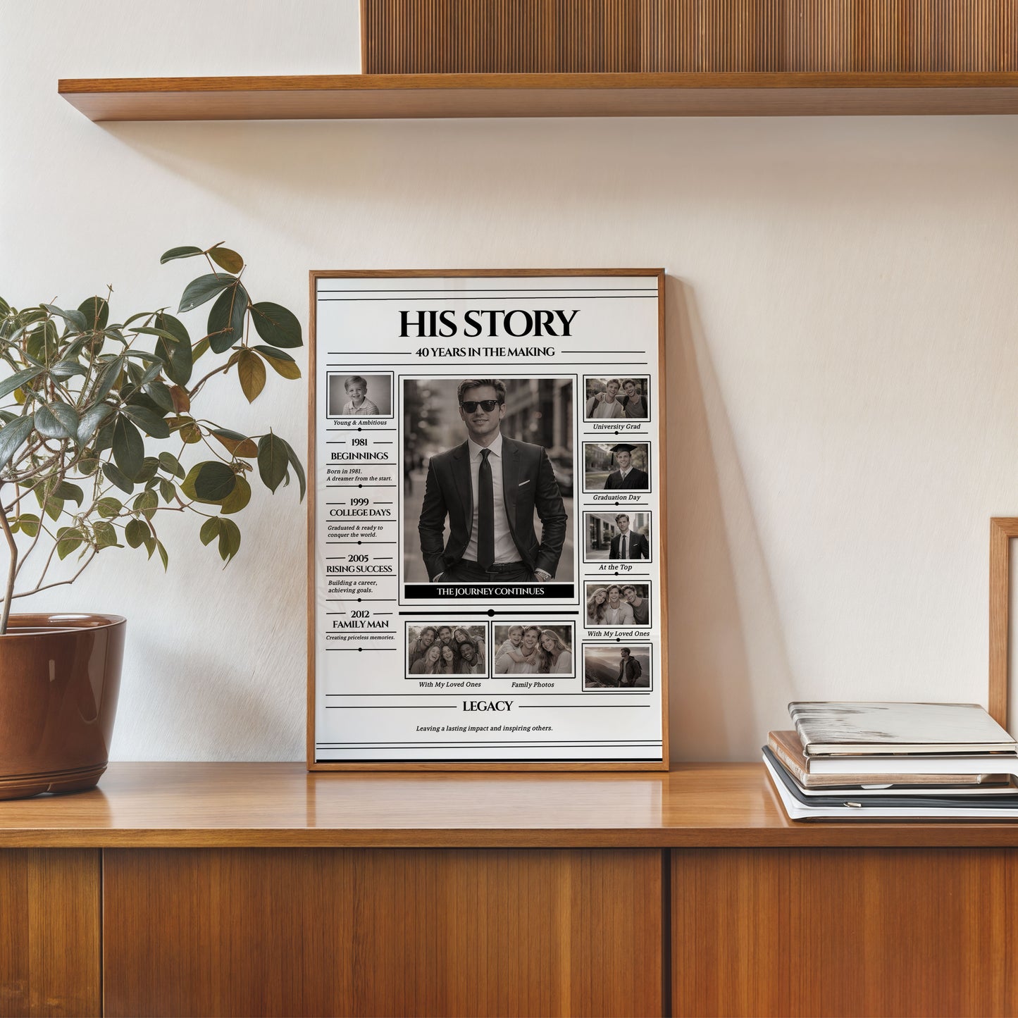 Editable Life Story Poster Template, Canva Template, Personalized Photo Collage, Vintage Newspaper Style, DIY Gift for Him