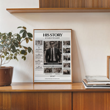 Editable Life Story Poster Template, Canva Template, Personalized Photo Collage, Vintage Newspaper Style, DIY Gift for Him