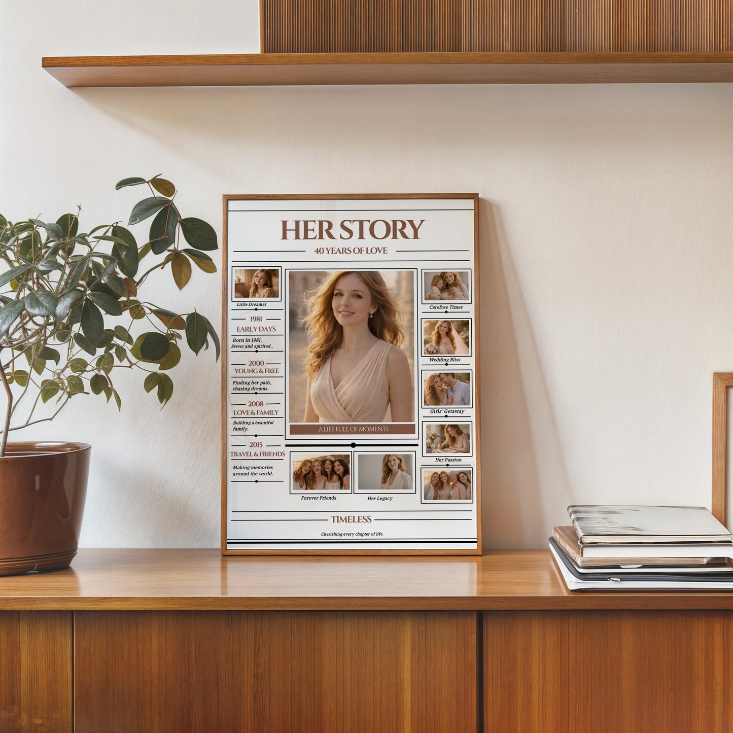 Her Story Photo Collage Template, 40th Birthday Poster, Editable Canva Template, Life Timeline Photo Poster, Personalized Gift for Her