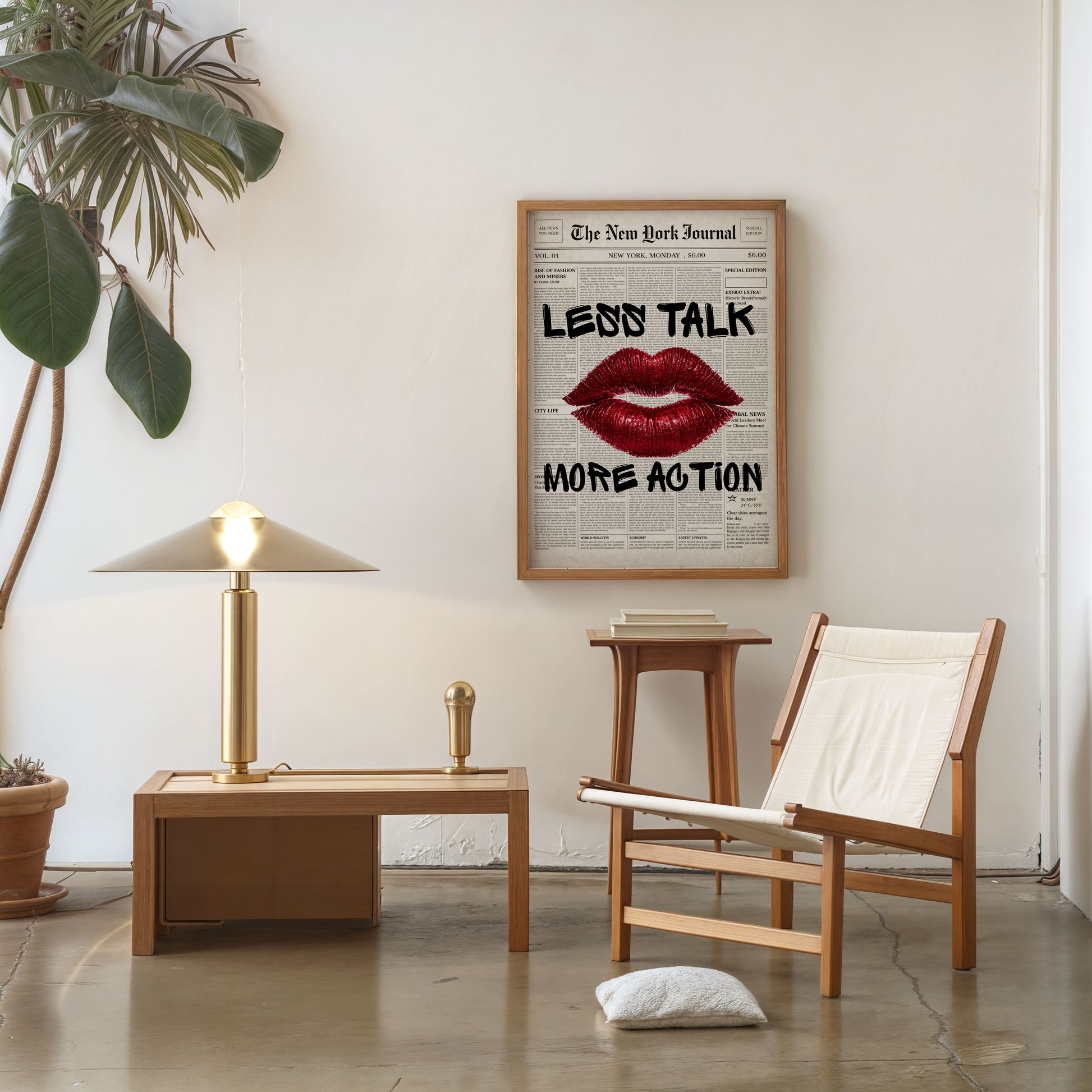 Let’s talk more action red lips poster modern wall decor