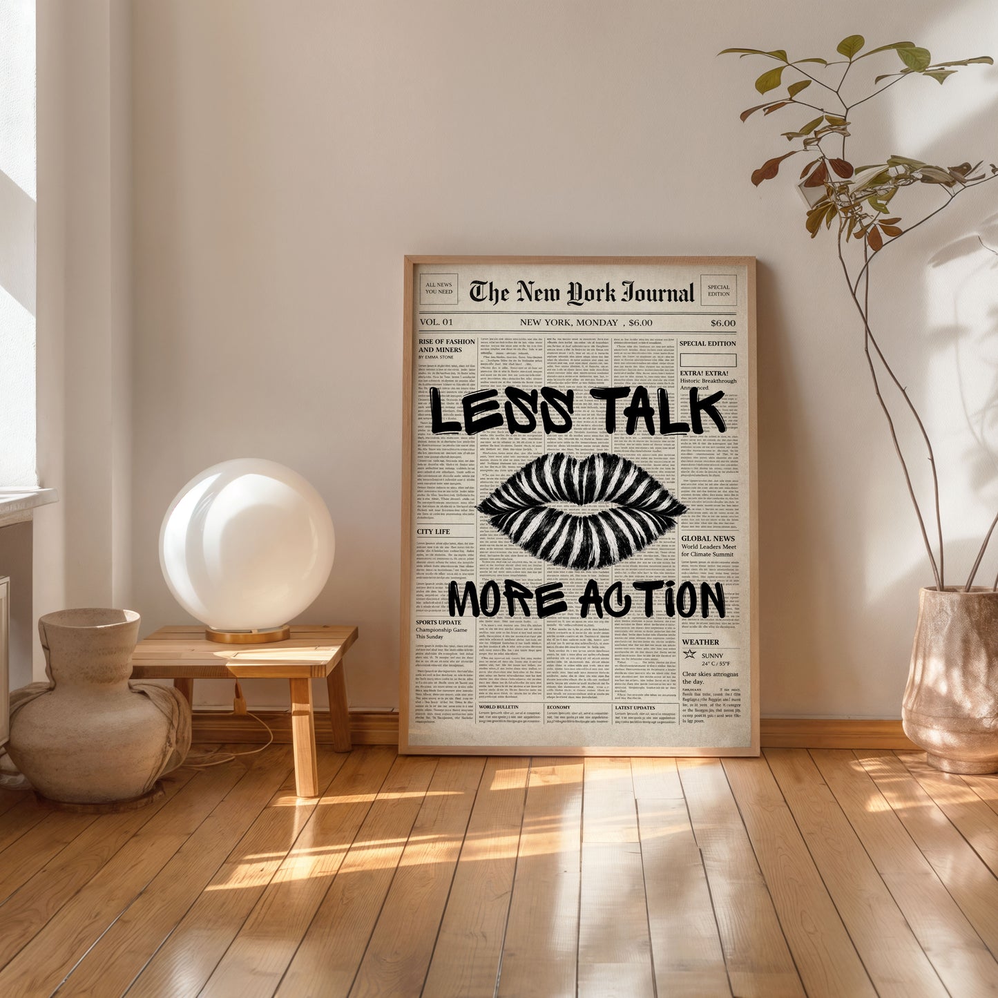 Fashion lips wall art with text modern home decor print