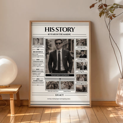 Editable Life Story Poster Template, Canva Template, Personalized Photo Collage, Vintage Newspaper Style, DIY Gift for Him
