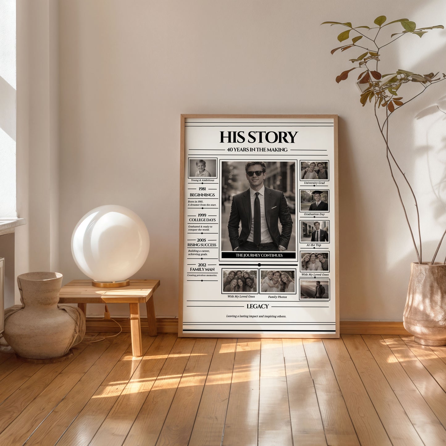 Editable Life Story Poster Template, Canva Template, Personalized Photo Collage, Vintage Newspaper Style, DIY Gift for Him