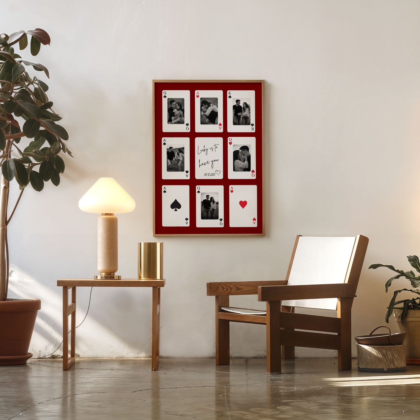 Framed personalized multi photo playing card poster with romantic images