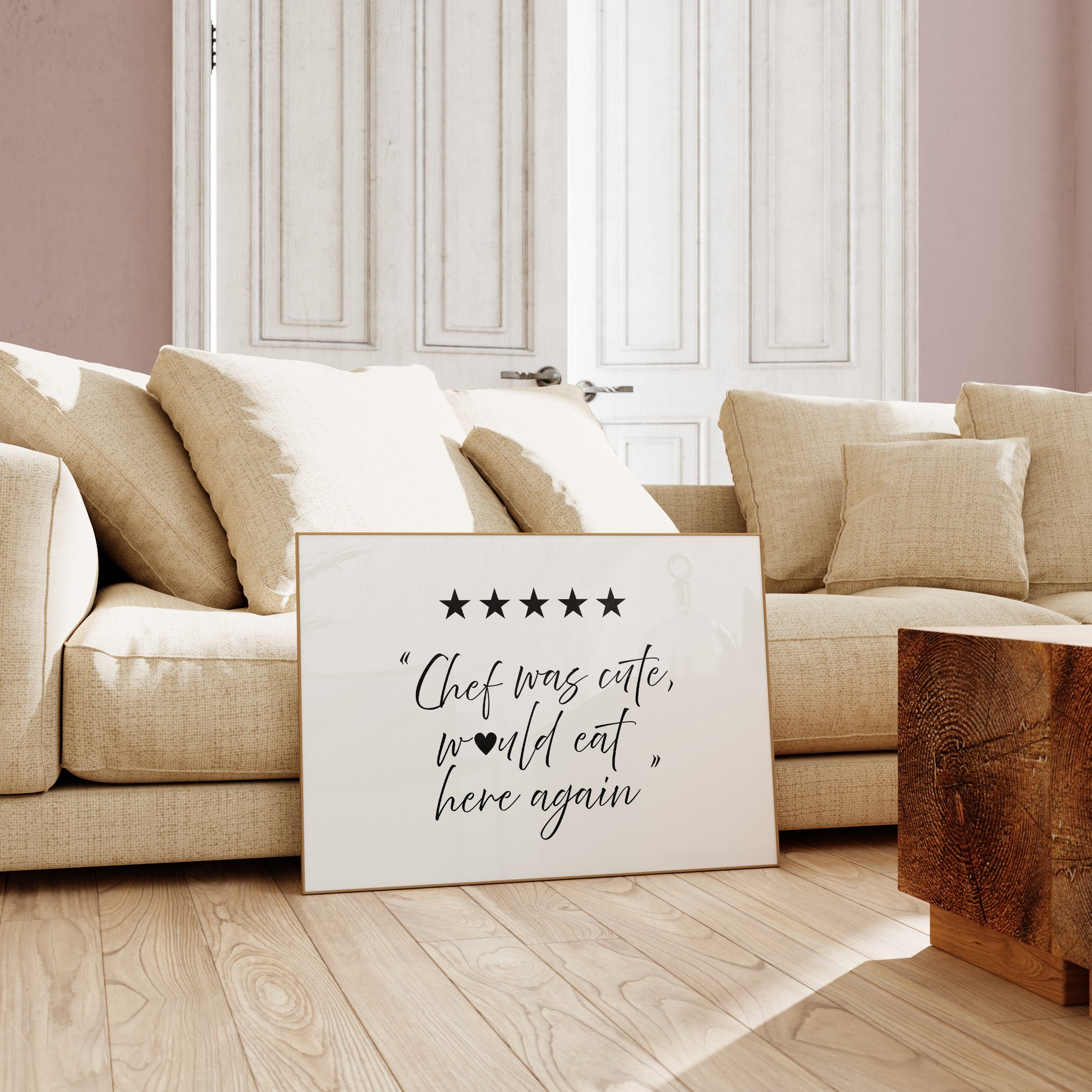 Funny kitchen wall art poster minimalist design chef was cute would eat here again