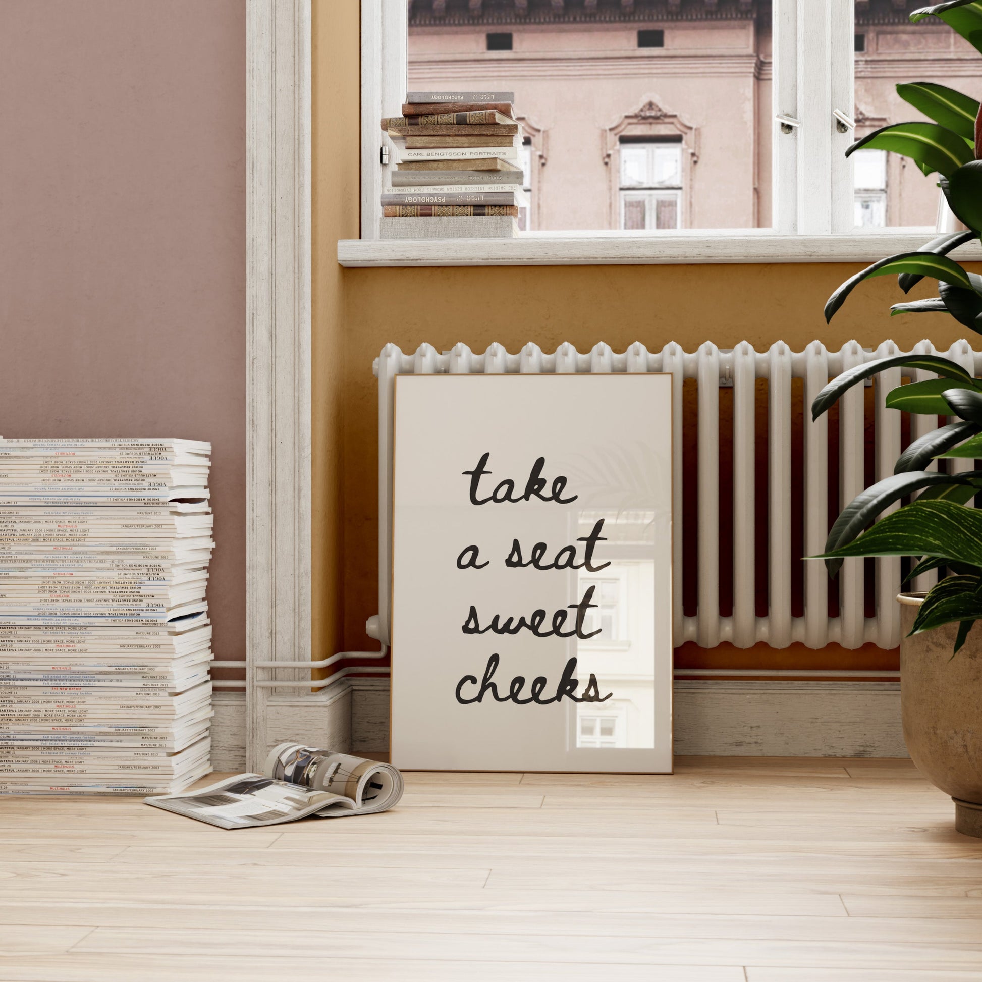 Take a seat sweet cheeks bathroom wall art funny quote printable poster