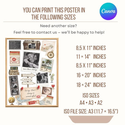 Romantic Travel Poster Canva Template • Couple Adventure Collage • Anniversary Gift • Custom Wall Art for Him, Her, Family, Birthday