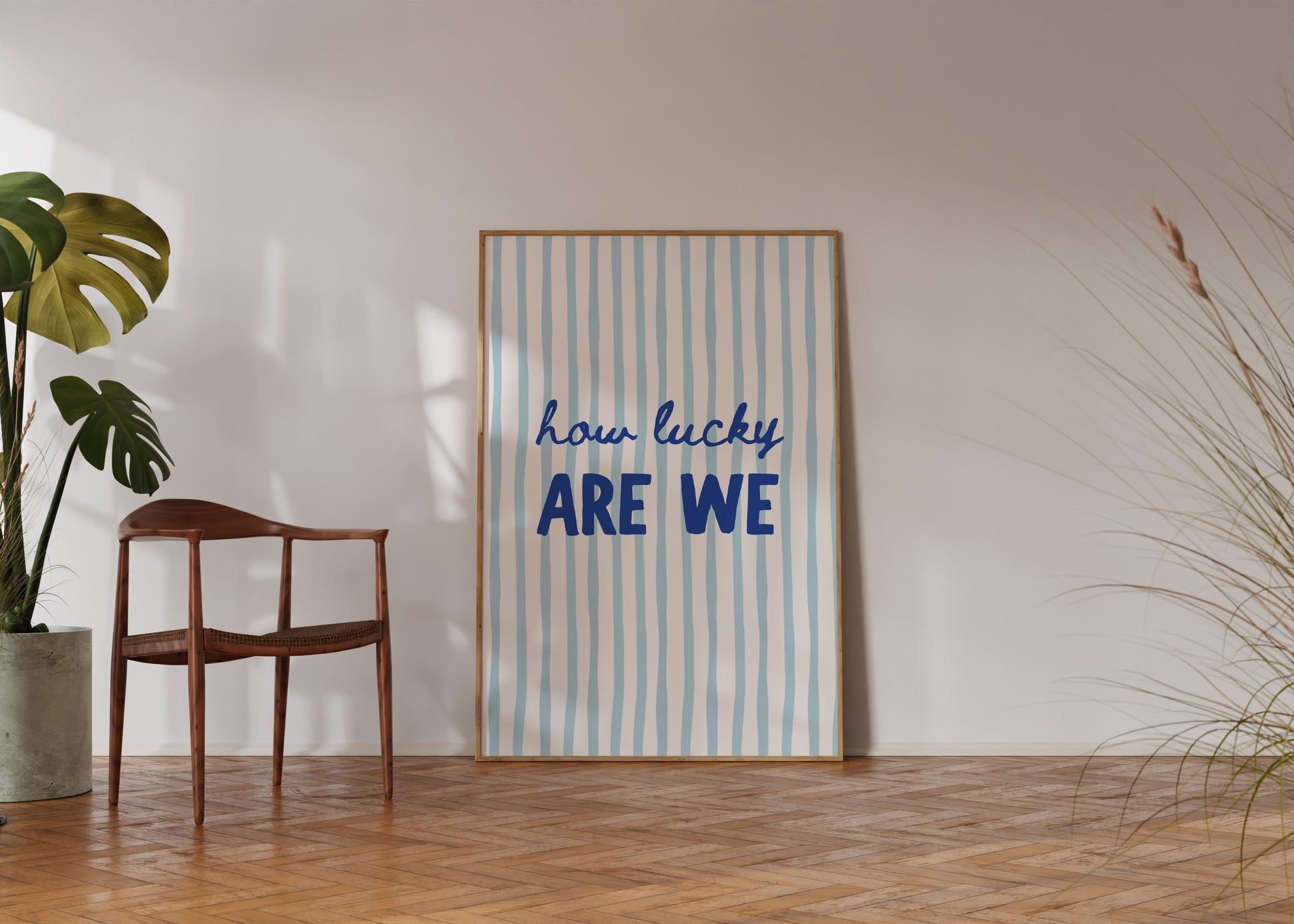 Printable romantic quote wall art blue stripes home decor