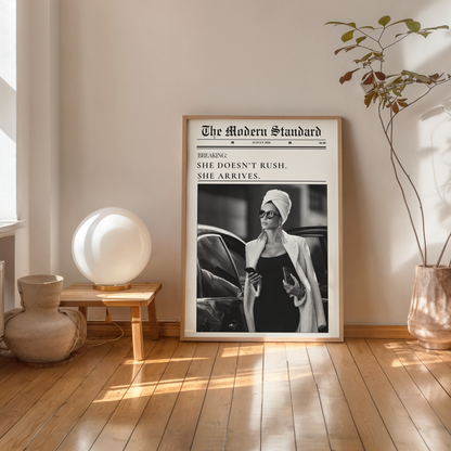 Black and white editorial wall art print with luxury fashion aesthetic