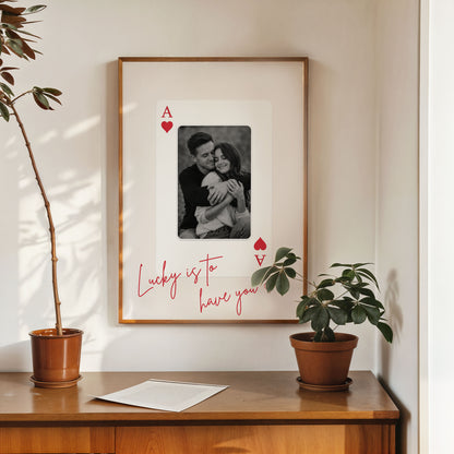 Personalized couple photo poster playing card design romantic wall art printable