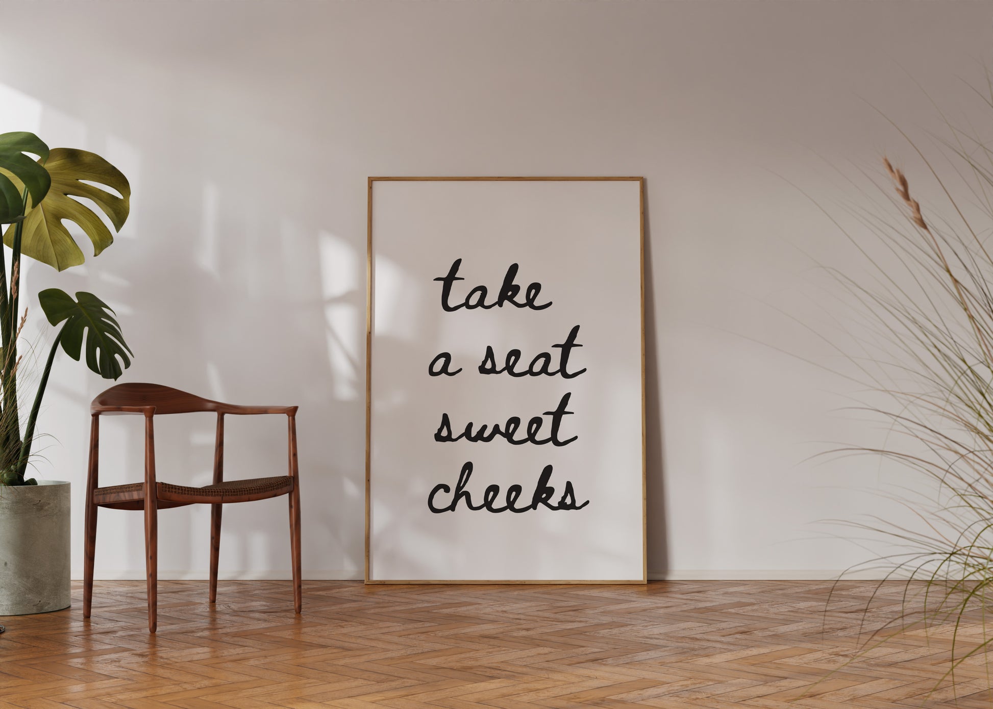Bathroom wall art framed in modern neutral interior space