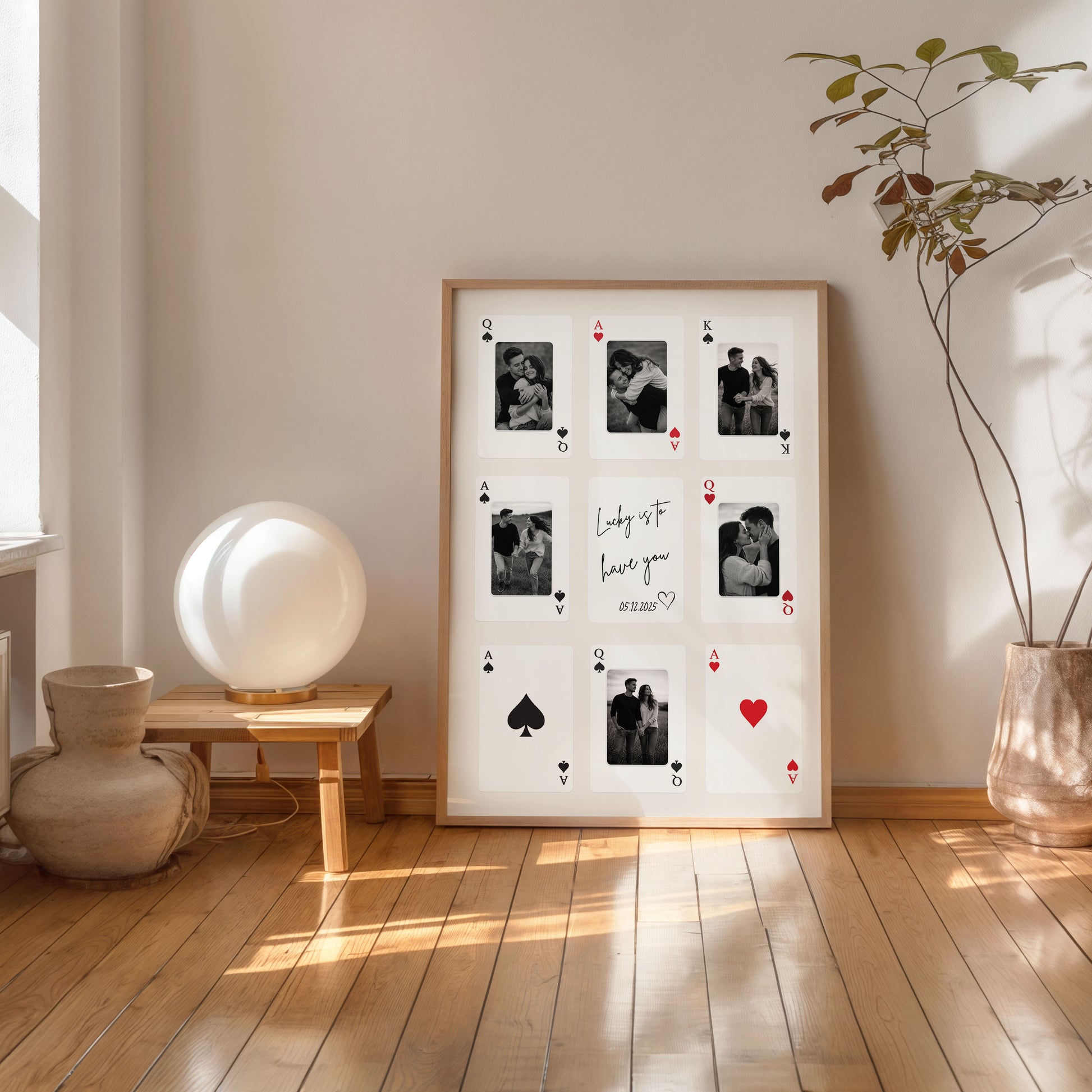 Custom playing card photo collage poster on shelf aesthetic romantic home decor